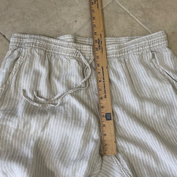 LL Bean Pants Women's  18W 100% Linen Pull On Drawstring Striped wide leg beige - Picture 13 of 15